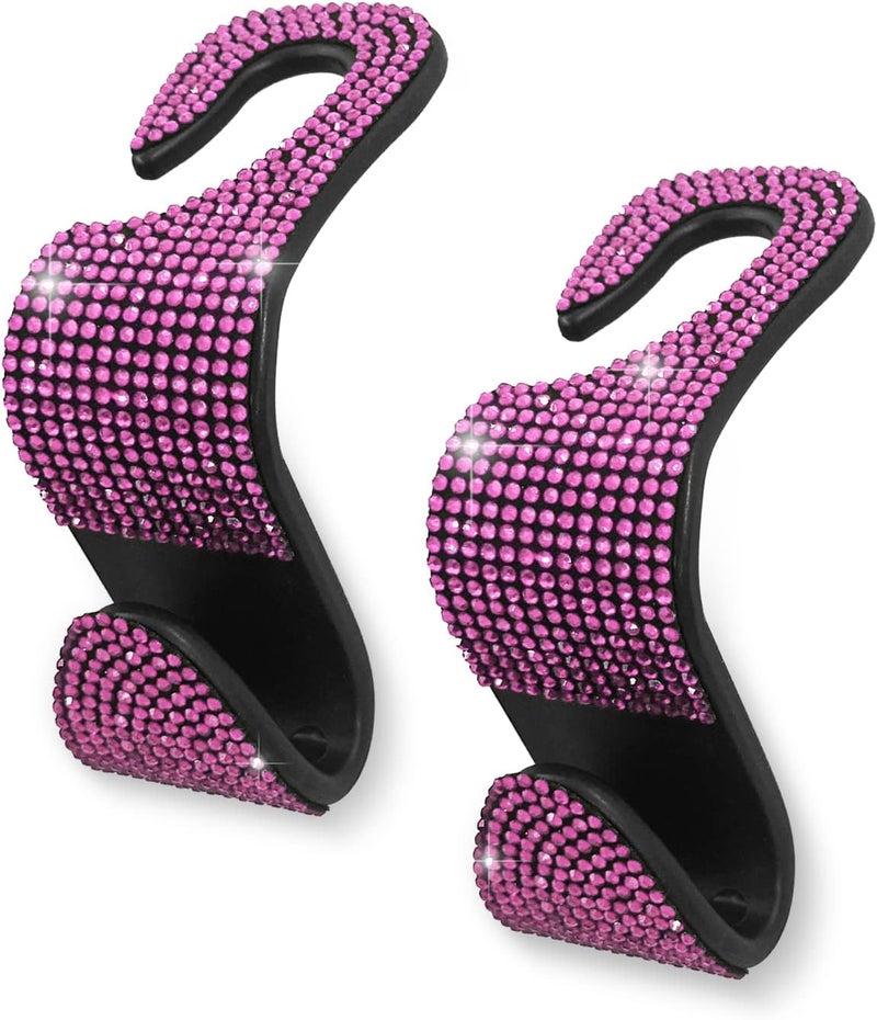 OSIFIT 2PCS Car Seat Hooks, Bling Car Rhinestone Headrest Hooks, Universal Bling Car Interior Accessories, for Handbag, Clothes, Purse, Water Bottle (Pink) - Image 1